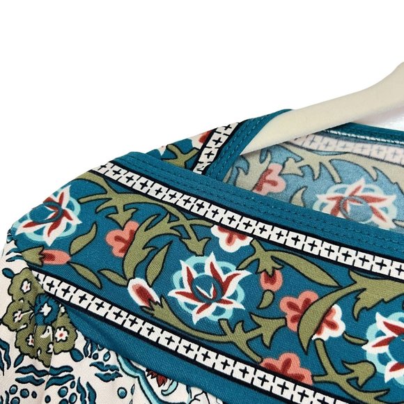 Max Studio Teal Geometric Shift Mini Dress Short Sleeve Boat Neck Women's Size S - Picture 4 of 6